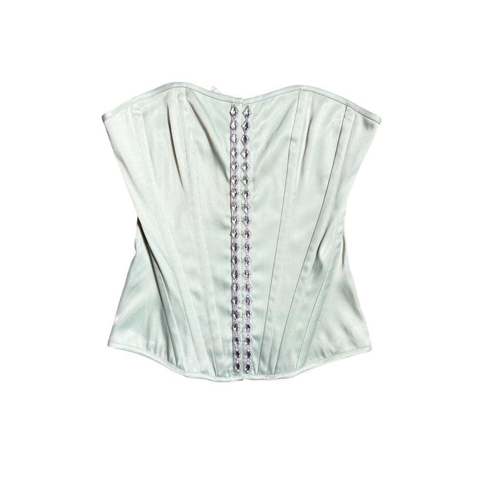 Charlotte Russe Sage Green Satin Rhinestone Corset Top Lace Up Back NWT Large
